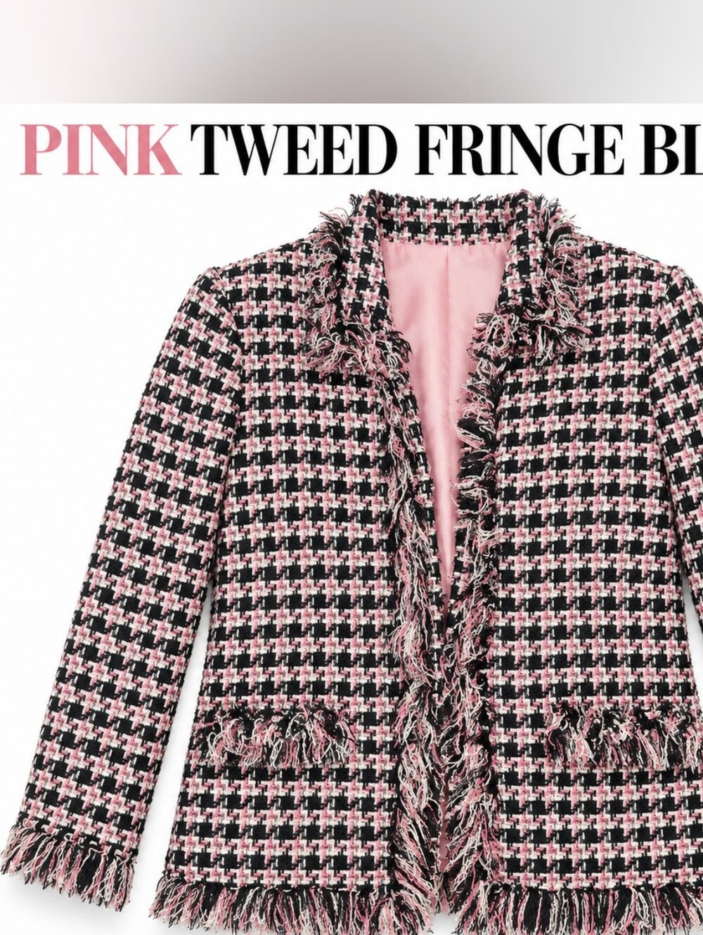Pink Tweed Fringe Blazer